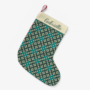 Petite Chaussette De Noël Motif Rétro Orné Émeraude Vert Personnalisé