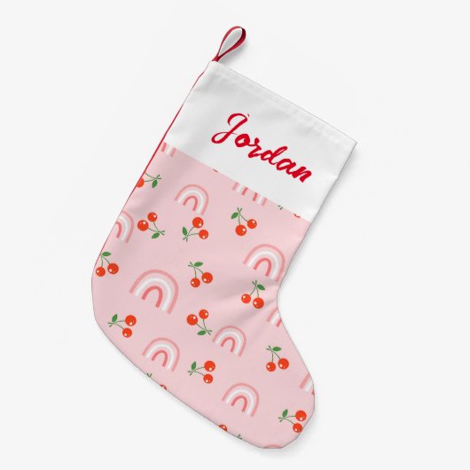Petite Chaussette De Noël Motif rose arc-en-ciel cerise (Devant (Accrochage))