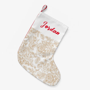 Petite Chaussette De Noël Motif Rose Vintage beige