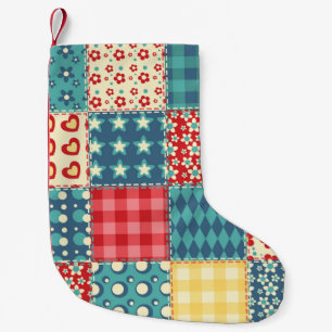 Petite Chaussette De Noël Motif sans couture. Arrière-groupe patchwork vinta
