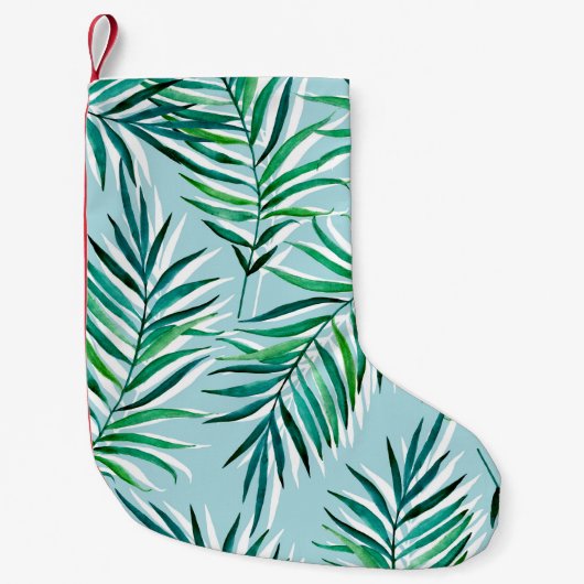 Petite Chaussette De Noël Motif sans couture avec branches de palmiers. Aqua (Devant)