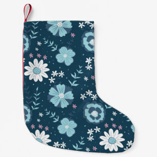 Petite Chaussette De Noël Motif sans couture avec fleurs d'été bleues sur fo