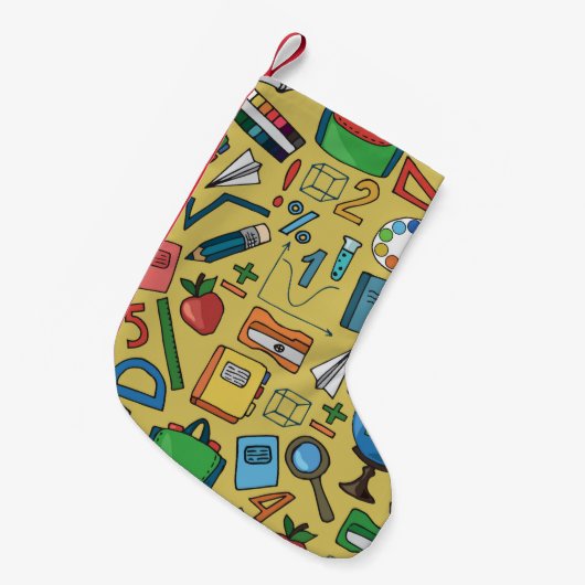 Petite Chaussette De Noël Motif sans couture avec fournitures scolaires sur  (Devant (Accrochage))