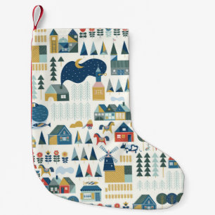 Petite Chaussette De Noël Motif sans couture avec village scandinave dans le