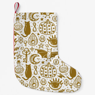 Petite Chaussette De Noël Motif sans couture Halloween. Huile d'encre dorée