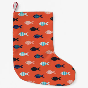 Petite Chaussette De Noël motif sans soudure de poisson vintage. Plage de po
