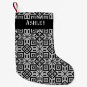 Petite Chaussette De Noël Motif scandinave noir et blanc (Devant)