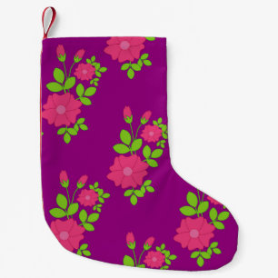 Petite Chaussette De Noël Motif transparent pourpre avec fleurs roses et ver