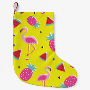 Petite Chaussette De Noël motif tropical à ananas rose, flamants roses, w