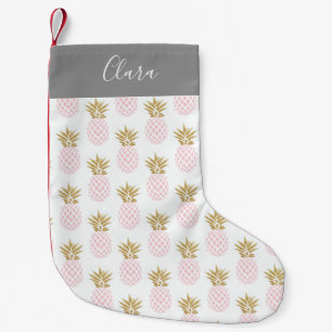 Petite Chaussette De Noël Motif tropical d'ananas d'or élégant de faux