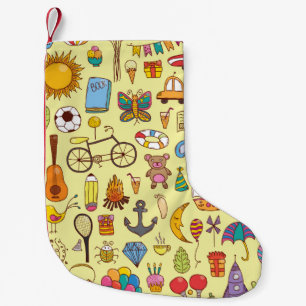 Petite Chaussette De Noël motif vintage à main sans soudure avec doodle ki