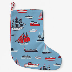 Petite Chaussette De Noël motif vintage voyage bateau