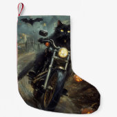 Petite Chaussette De Noël Moto à équitation Chat Noir Halloween effrayant (Devant)