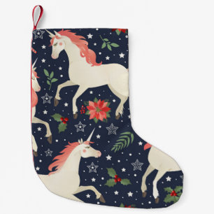 Petite Chaussette De Noël Moyen Age imprimer Unicornes sur une florale de No