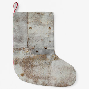 Petite Chaussette De Noël Mur en métal coloré rouillé, stries.