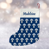 Petite Chaussette De Noël Mushroom Pattern in Cute Navy and Blue Chinoiserie