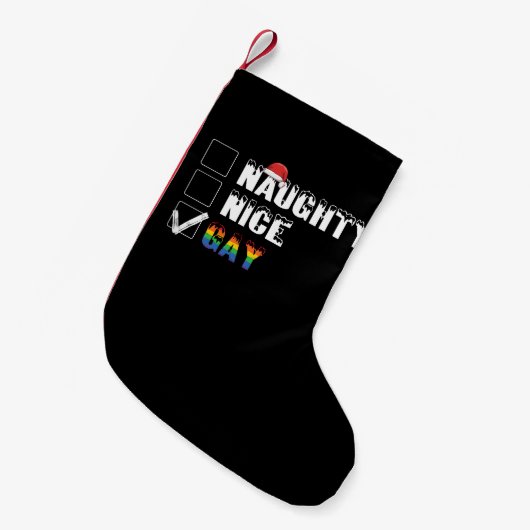Petite Chaussette De Noël Naughty Nice Gay Rainbow Pride LGBT Noël Cadeau (Devant (Accrochage))