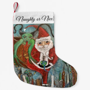Petite Chaussette De Noël Naughty ou Nice Père Noël et Krampus Art Petit Chr