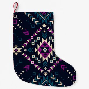 Petite Chaussette De Noël Navajo tribal foncé, géométrique vintage.