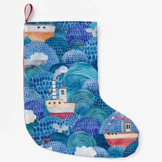 Petite Chaussette De Noël Navires et phare : Aquarelle pour enfants