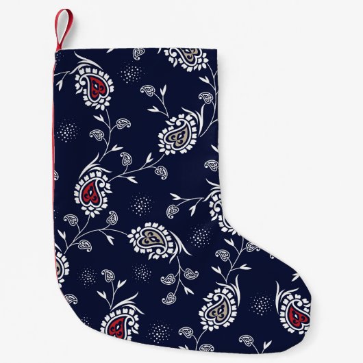 Petite Chaussette De Noël Navy Paisley : Design Motif élégant. (Devant)