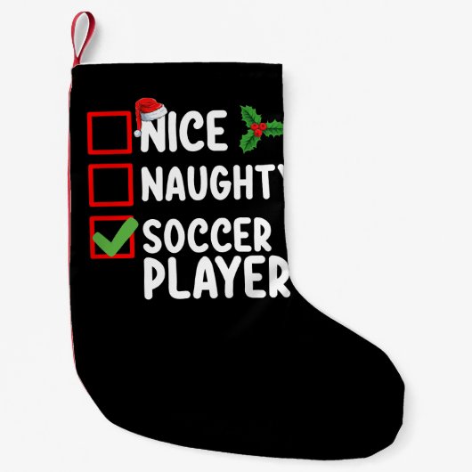 Petite Chaussette De Noël Nice Naughty Soccer Joueur Noël (Devant)
