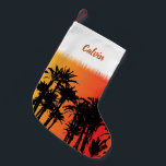 Petite Chaussette De Noël Noël à Palm Beach Miami Sunset<br><div class="desc">Récipiendaire de Noël cool avec coucher de soleil et palmiers. Et vous pouvez ajouter votre propre nom à votre choix.</div>