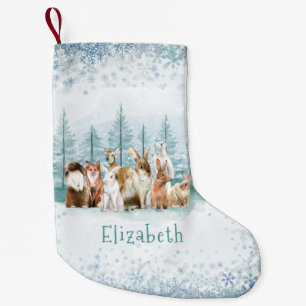 Petite Chaussette De Noël Noël Animaux sauvages Aquarelle verte Personnalisé