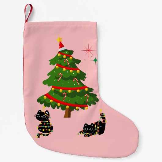 Petite Chaussette De Noël Noël avec des chats noirs (Devant)