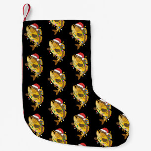 Petite Chaussette De Noël Noël Bass Fish Santa Chapeau Lumières Pêche Xmas