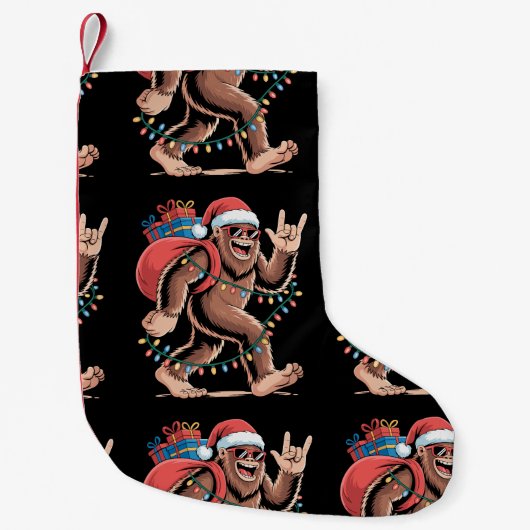 Petite Chaussette De Noël Noël Bigfoot Sasquatch Xmas Tree Lumières Père Noë (Devant)