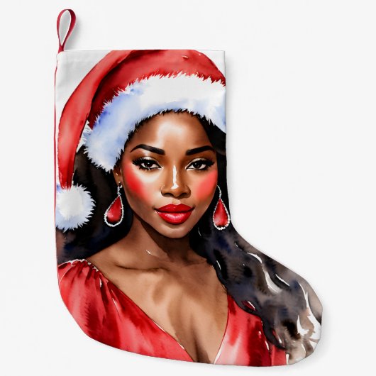 Petite Chaussette De Noël Noël Black Woman Santa Hat (Devant)