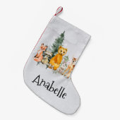 Petite Chaussette De Noël Noël Bois Animal Aquarelle Nom (Devant (Accrochage))