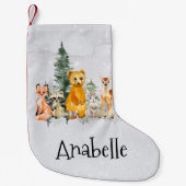 Petite Chaussette De Noël Noël Bois Animal Aquarelle Nom (Devant)