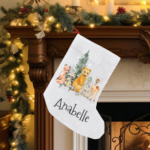 Petite Chaussette De Noël Noël Bois Animal Aquarelle Nom