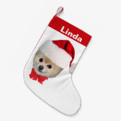Petite Chaussette De Noël Noël, Chien de Poméranie, Santa Hat, Nom (Devant (Accrochage))
