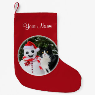 Petite Chaussette De Noël Noël de chat et de bonhomme de neige de Père No