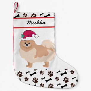 Petite Chaussette De Noël Noël de chien de Poméranie avec nom de chien per
