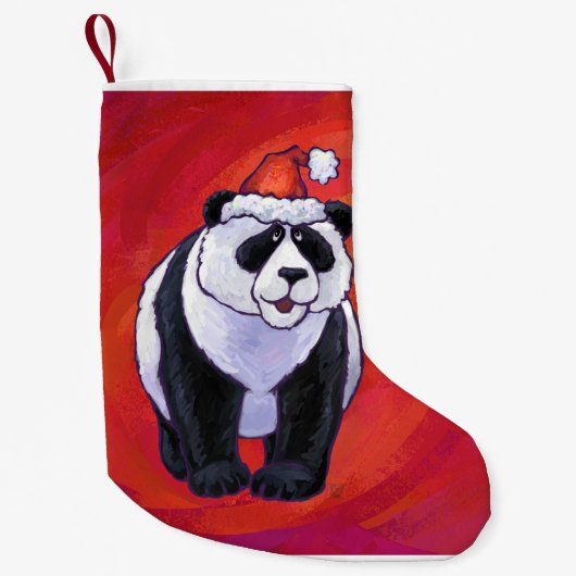 Petite Chaussette De Noël Noël d'ours panda sur le rouge (Devant)