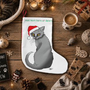 Petite Chaussette De Noël Noël Drôle Chat Gris Grincheux Humour Férié