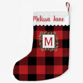 Petite Chaussette De Noël Noël du Monogramme Red Buffalo Check (Dos)