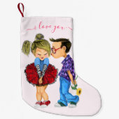 Petite Chaussette De Noël Noël empilé avec amour en couple - Texte personnal (Devant)