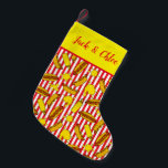Petite Chaussette De Noël Noël en juillet Motif alimentaire BBQ<br><div class="desc">Pour tous les Australiens qui aiment un barbecue le jour de Noël,  voici un stock unique de Noël imprimé avec hot dogs et bouteilles de moutarde sur rayures rouges et blanches</div>