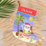 Petite Chaussette De Noël Noël Été Père Noël Beach Vacances Personnalisées<br><div class="desc">Ce design présente une jolie scène de plage estivale de Noël avec Père Noël tropicale avec un palmier festif et bonhomme de neige de sable sur la plage. Parfait pour ceux qui fêtent Noël tropical ou été #Noël #Noël #merry #noël #Noël #Noël #Noël #Noël #Noël #Noël #Noël #Noël #Noël #Noël...</div>