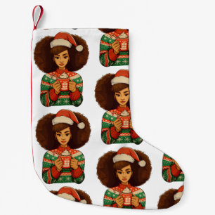 Petite Chaussette De Noël Noël Fille Afro Noire Chapeau Santa Africain