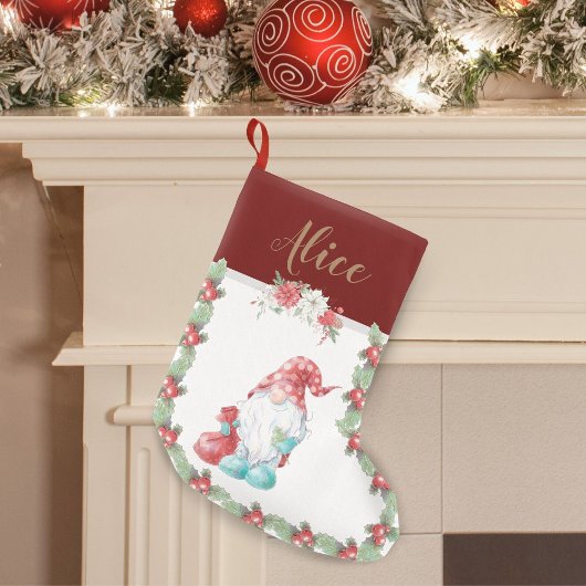 Petite Chaussette De Noël Noël Gnome Fête Monogramme Floral Stocking