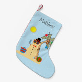 Petite Chaussette De Noël Noël Holiday Snowman Beach Tropical (Devant (Accrochage))