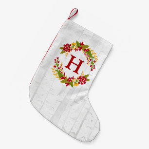 Petite Chaussette De Noël Noël Holly Chic Berries Wreath Monogramme
