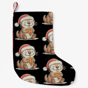 Petite Chaussette De Noël Noël Mignon Loutre Mangeant une Pizza Noël Chapeau