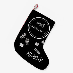 Petite Chaussette De Noël Noël Moderne Personnalisé Noir et Blanc